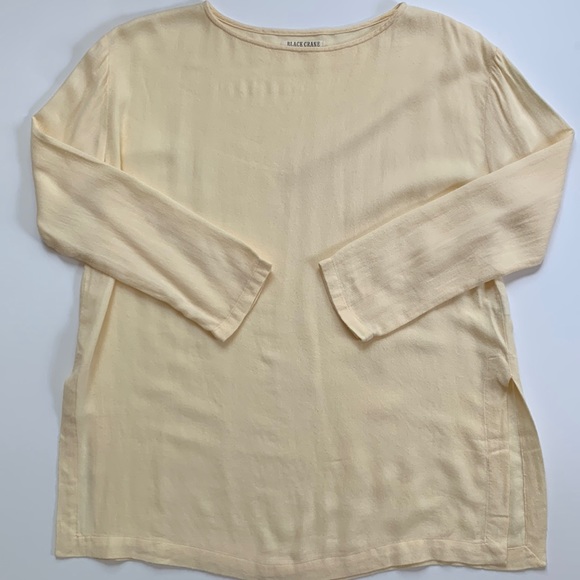 Black Crane Long Sleeve Slit Top Cream Small - Picture 2 of 14